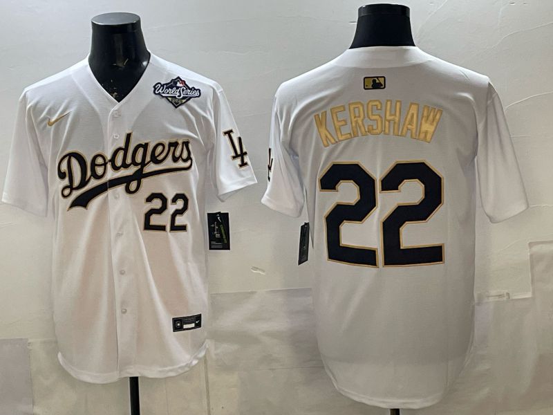 Men Los Angeles Dodgers #22 Kershaw White Gold Game 2026 Nike MLB Jersey 009